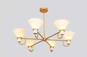 Chandelier Light 6 Light Glass Cone Contemporary Style Raw Brass Ceiling Fixture - Picture 1 of 7