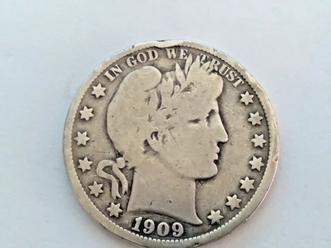 Silver 1909p Barber half dollar. 90%fine Cover