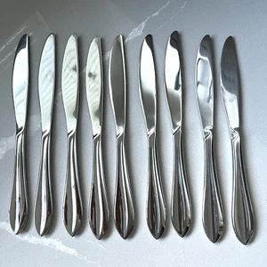 New Lot Of 9 Dinner Knives Hampton Argent Equilibrium Curved Line 9.25" - Picture 1 of 9