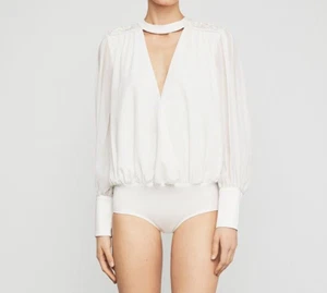 BCBG MAXAZRIA Faux Wickel Langarm Body Seide verziert Gr. 10 $ 298 - Bild 1 von 14