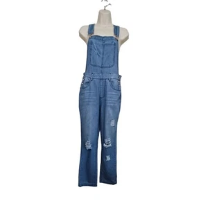 Jeans Latzhose Hose Damen Blau Medium Jumpsuits Beine Ripped Distressed - Bild 1 von 10