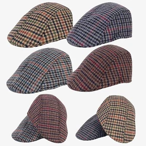 YOUTH KIDS Tweed Hounds tooth Cotton Blend Flat Cap Hat  One Size - Fits 52-54 - Picture 1 of 11