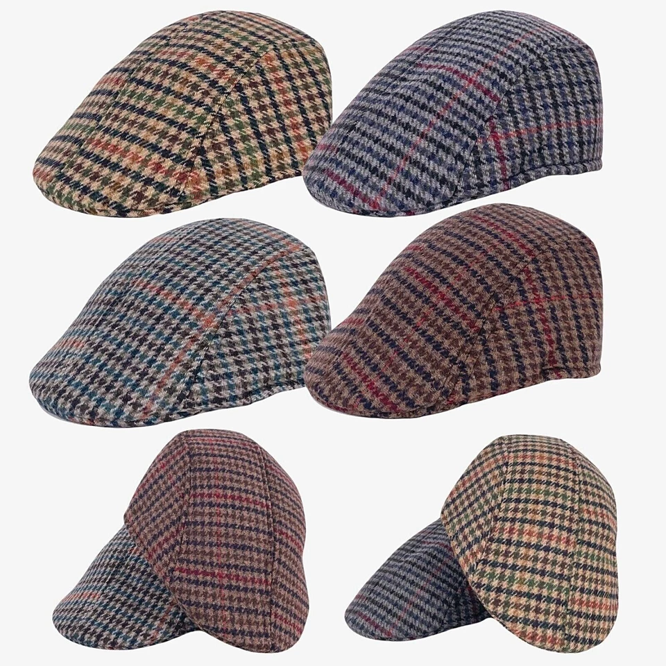 YOUTH KIDS Tweed Hounds tooth Cotton Blend Flat Cap Hat  One Size - Fits 52-54 - Image 1 of 1