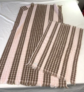 Lot de 2 serviettes de bain et de main vintage Penney's rayées pastel 100% coton rose/brn - Photo 1/4