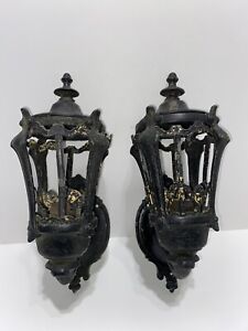 Wrought Iron Wall Light Sconce Pair Vintage Cast Iron