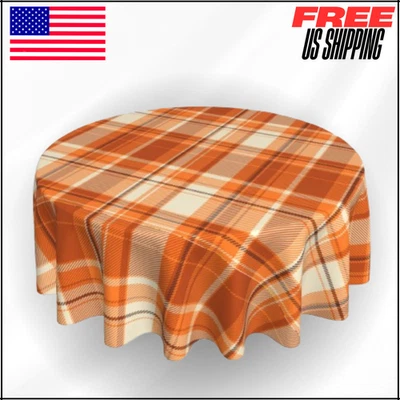 Mantel Redondo Otoño Naranja 60" Acción de Gracias Cuadros Ropa de Mesa Foto 1 de 4
