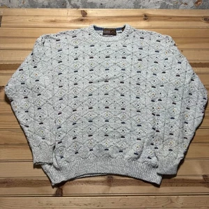 Vintage 90s Geometric Knit Crewneck Pullover Grandpa Sweater USA Made - Size XL - Picture 1 of 12