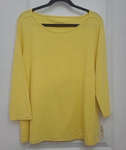 Talbot's Women's Top Sz 1X Yellow 3/4 Sleeve Pullover Tee Cotton Casual NWT - Picture 1 of 9