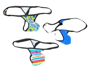 JAXFSTK 3 Pack 3pk Thongs Floral Print Colorful Striped Blue Small Medium - Picture 1 of 1