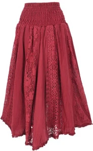 Boho Spitzen Maxirock, Flamenco Rock, weiter Sommerrock - rot - Bild 1 von 4