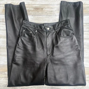 "Pantalones de cuero Saguaro de colección talla 8/27"" cintura negros tiro alto ajustados Moto Punk vanguardistas años 90" - Imagen 1 de 8
