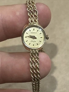 Schöner Zustand Geneve Vintage Damen 14K Gold Uhr braucht Batterie 6,75" - Bild 1 von 20