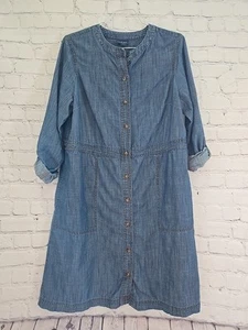 J Jill Denim Womens Sz Sm Shirt Dress Chambray With Roll Tab Sleeve Minimalist - Picture 1 of 6
