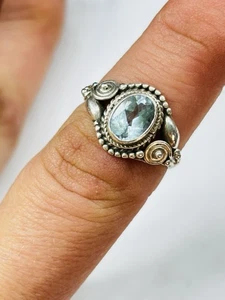 Vintage silver and aquamarine or topaz ring UK size M used - Picture 1 of 5