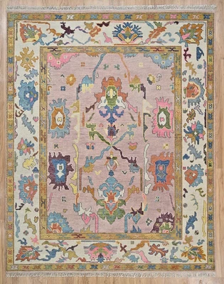 Vintage Hand-Knotted  Oushak Rug – Turkish Wool Oriental Area Carpet Decor - Image 1 of 4