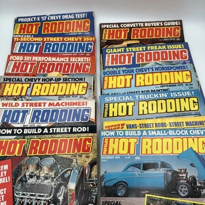 Popular Hot Rodding Magazine Full Year 1975 12 Issues Racing Cars NHRA Supernati - Image 1 of 4