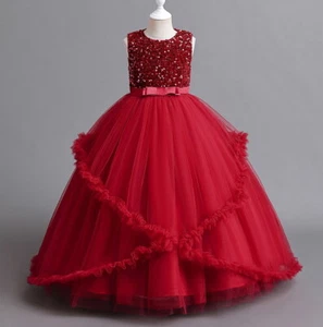 Flower Girl Dress Sequins Princess Dress Birthday Costume  Wedding Holiday Party - Picture 1 of 14