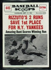 1961 NU-CARD SCOOPS BASEBALL NEW YORK YANKEES PHIL RIZZUTO #189 EX-MT ODD-BALL
