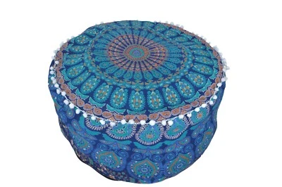 Indian Khambadiya Round Bean Bag Pouf Patchwork Ottoman Pouffe Cover Seat Stool - Image 1 of 4
