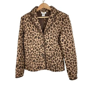 Talbots Women's Size S Tan Brown Fuzzy Merino Wool Animal Print Blazer Jacket - Picture 1 of 6