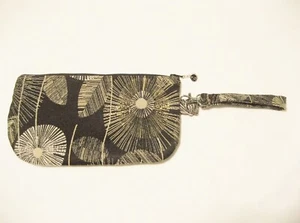 MK Fabric Creations Black with Taupe Floral Embroidery Wristlet 5.5 x 9.75" NWOT - Picture 1 of 12