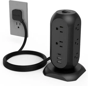 Surge Protector Power Strip Tower W/ 3 USB Ports 11 Outlet Extension Cord 6 Feet - Picture 1 of 7