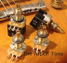 CTS 500K LONG (3/4") SHAFT AUDIO TAPER POT SET 2X VOLUME 2X PUSH PULL TONE