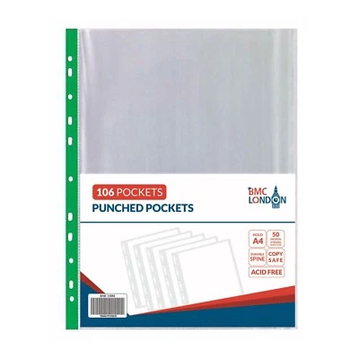 BMC LONDON A4 Clear Punched Poly Pockets Folders Filing Wallets Protective Sleeves 11 Holes