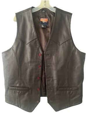 Cripple Creek Men's Brown Button Up Leather Vest Size L w/ Pockets- RN 25832 - Image 1 of 4