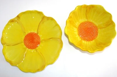 NEW 2PC SET CERAMIC BRIGHT YELLOW SUNFLOWER CEREAL/SOUP BOWL+SALAD/DESSERT PLATE - Image 1 of 4