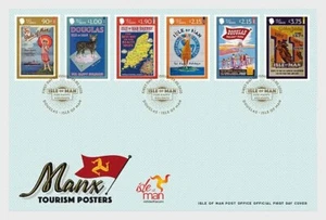 iom 2025 man Manx Tourism Posters cat map woman sailing boat flag bay sea 6v FDC - Picture 1 of 1
