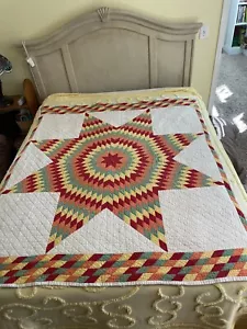 Antique Patchwork Quilt Texas Lone Star Old Early FADED Hand Stitched 75" x 68 - Picture 1 of 23