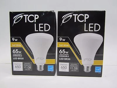 Free Ship, Pair of TCP 65W Equivalent Soft White BR30 Dimmable LED Light Bulbs - Image 1 of 4