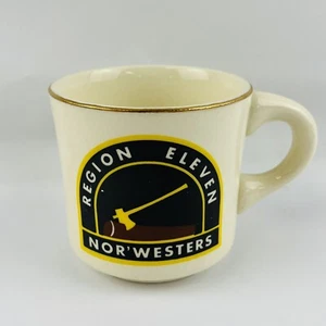 Vintage Boy Scouts of America Mug Region 11 Nor'Westers Axe Log BSA Gold Rim - Picture 1 of 6