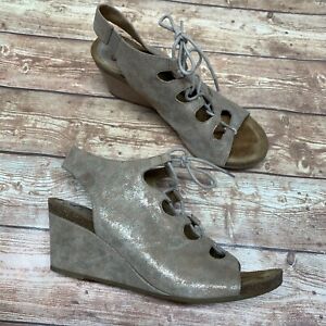 Sofft Women's Maize Sandals Tan Metallic Lace Up Open Toe Wedge Heels Leather 11