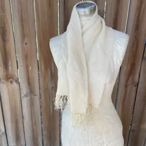 Vintage MCM Men's Knit OPERA SCARF Fringed Silky Cream 42.5" x 9.5" - Picture 1 of 6