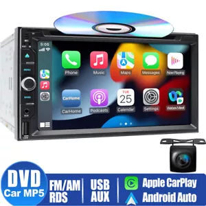 Wireless CarPlay GPS Bluetooth Radio Double Din 7" Car Stereo DVD Player CD+CAM - Picture 1 of 13