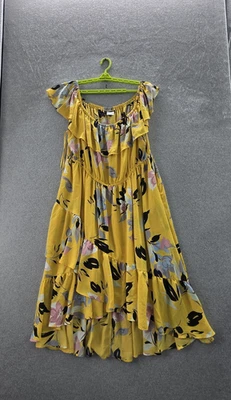 Lane Bryant Women Dress 26/28 Yellow Floral Fit & Flare Ruffle Short Sleeve - Image 1 of 4