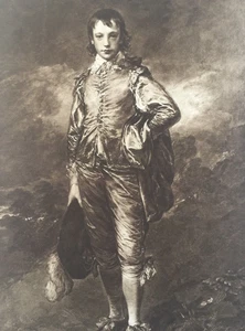 Antique 1901 Print – The Blue Boy by Gainsborough | Sepia Portrait Plate - Picture 1 of 7