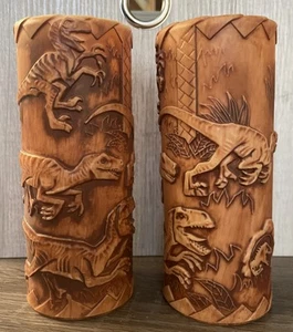 Set of 2 Jurassic Park Velociraptor Tiki Cups Universal Studios Dinosaur - Picture 1 of 8