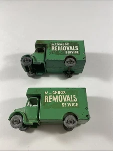 Two Vintage Lesney Matchbox #17 Bedford Removals Van Grey WHEELS - Picture 1 of 6