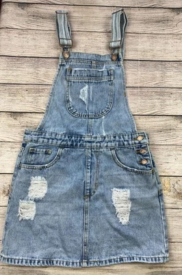 Forever 21 подростков размер S юбка нагрудник комбинезон состаренный Jean джинсовой ткани Детский комбинезон K36 - Изображение 1 из 4