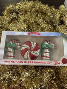 NUOVO Mr. Christmas LED mini statuina vetro mercurio set di 3 canne caramelle menta piperita - Foto 1 di 15