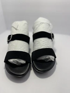 Italian Shoemakers Quincie  Wedge Slip On Sandals Black Silver Buckle Size 9 - Picture 1 of 9