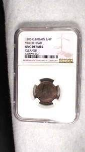 1895 Great Britain 1/4 Penny NGC UNC VEILED HEAD 1/4P Coin PRICED TO SELL NOW! - Picture 1 of 4