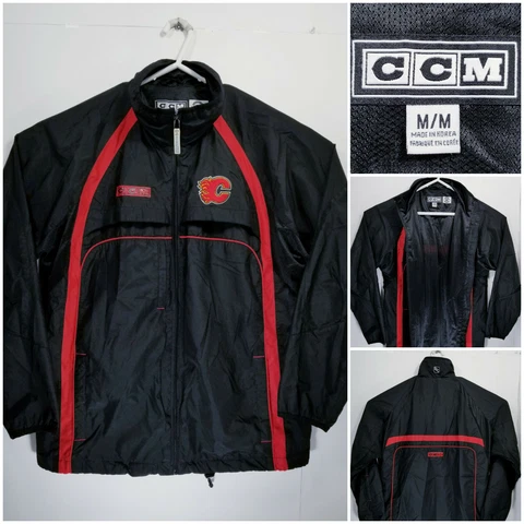 Calgary Flames Medium Jacket Full Zip Vented CCM Center Ice Authentic Black Cover