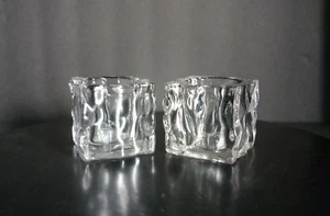 Juego de 2 candelabros votivos de vidrio Ice Cube pesados - Imagen 1 de 11