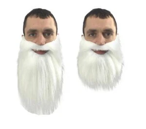 Adults Santa Claus Father Christmas White Faux Fur Beard Fancy Dress Accessory - Picture 1 of 3