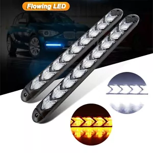 2x Car LED Amber/White Switchback Flowing Strip Arrow Flasher Turn Signal Light - Picture 1 of 8