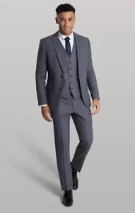 Grey Checked Three Piece Suit Slim Fit Tom Percy - Picture 1 of 10